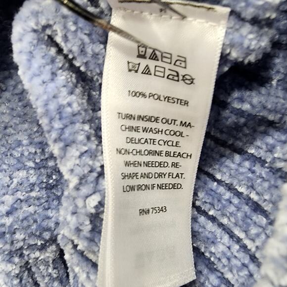 Cynthia Rowley Sweater Womens XL Blue White Fuzzy Chenille Knit Weekend Casual - Picture 6 of 9